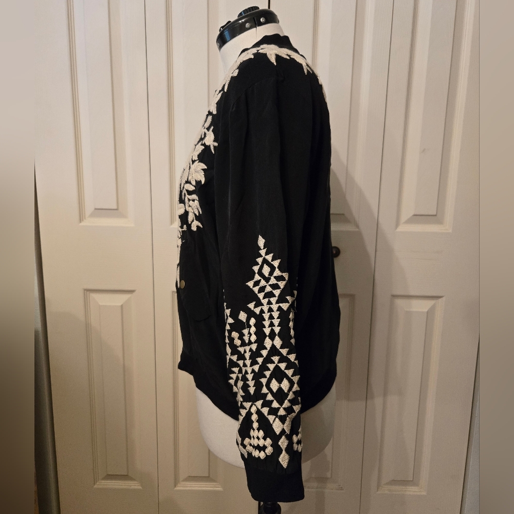 Johnny Was Black and Cream Embroidered Jacket
